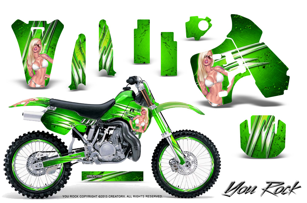 Kawasaki KX500 88-04 Graphics Kit You Rock Green NP Rims